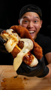 Fried chicken sandwich with meat ball 😋